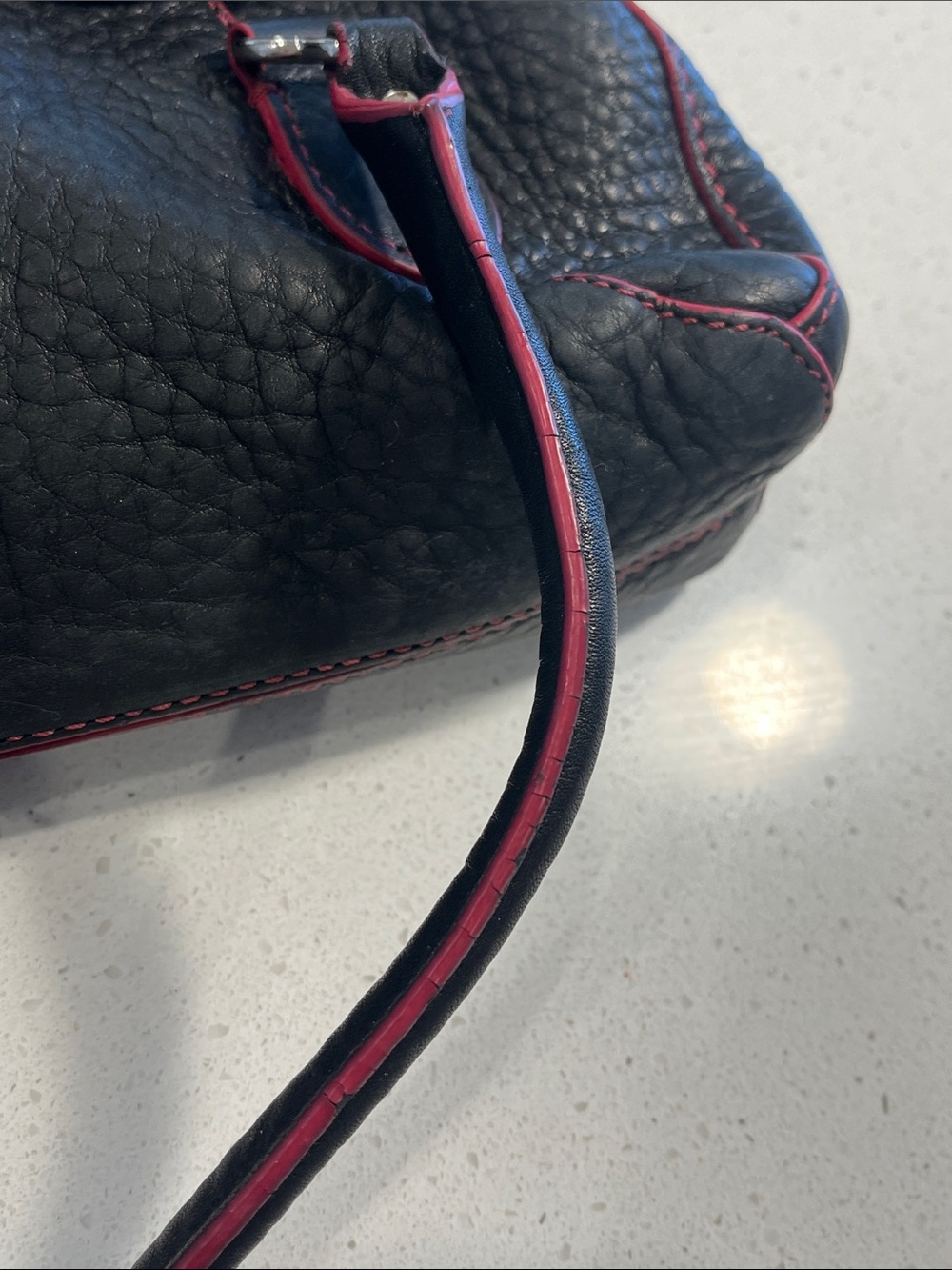 Vintage Cole Haan Black Pebbled Leather Shoulder Bag with Pink Pop - Picture 15 of 17